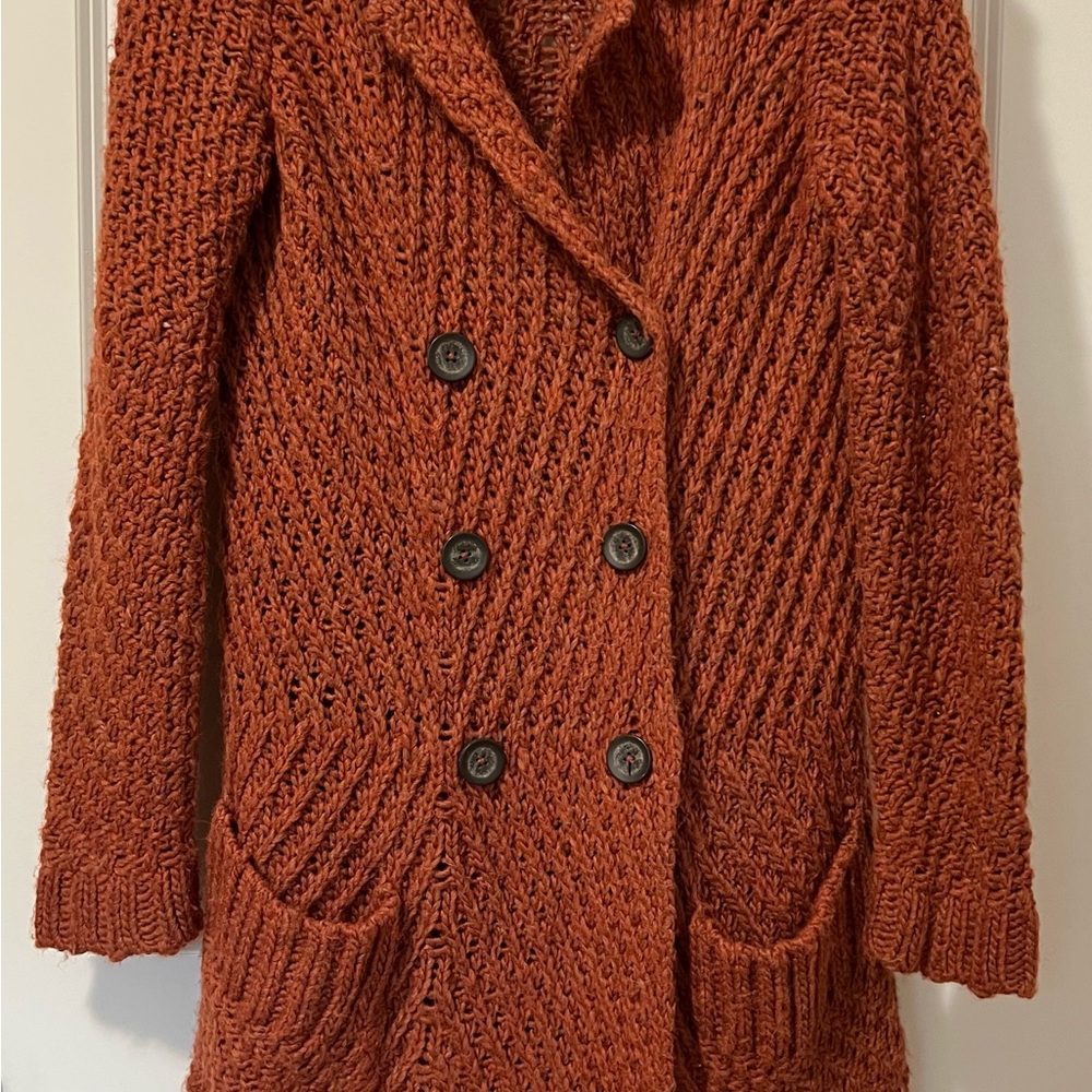 Free People Rust Double-Breasted Cardigan